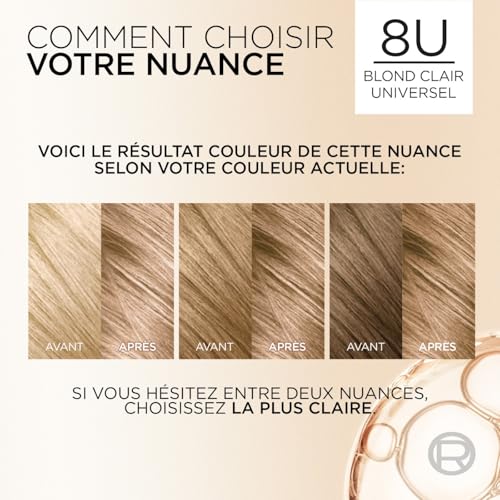 L’ORÉAL PARIS - Coloration Cheveux Permanente - Longue Durée - Résultat Naturel & Lumineux - Couvre 100% des Cheveux Blancs - Excellence Crème Universal Nudes - Nuance : Universel Blond Clair (8U)
