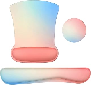 iCasso Mouse mat Wrist Support Set, 3in1 Keyboard Wrist Rest+Ergonomic Mouse Pad + Coaster, Non-Slip Rubber Base Cute Mouse Mat Made Easy Typing and Relieve Wrist Pain (Rainbow)