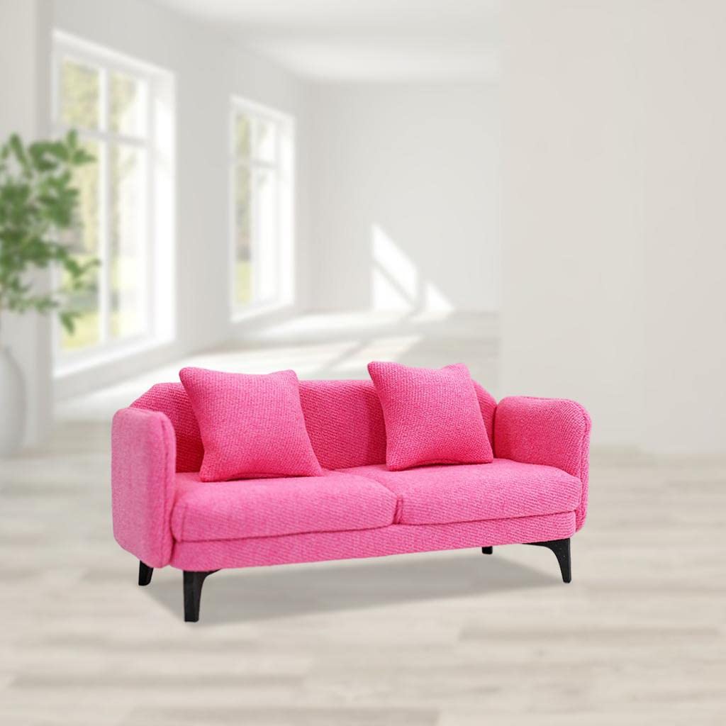 Miniatur Puppenhaus Sofa Doppelsofa Stuhl Möbel Dekoration Zubehör Holz Flanell Ungiftig Langlebig für Kinderzimmer Wohnzimmer Fotografie Requisiten G, Rosenrot
