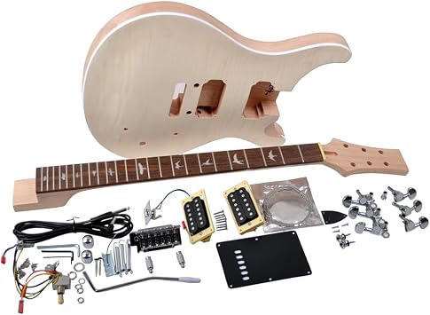 RSW DIY Electric Guitar Kit - Set-Neck Mahogany Body Flamed Maple Top, Rosewood Fretboard with Bird Inlays, 2 Humbuckers, Chrome Hardware, 24.75" Scale Unfinished
