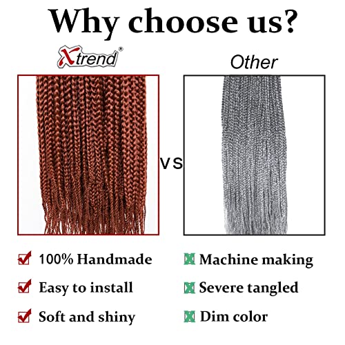 Xtrend 8 Packs 24 Inch Box Braids Crochet Hair Pre-Looped 3X Braids Medium Boho Braids Hair Extensions Copper Red Long Box Braids Synthetic Crochet Hair For Woman (18Strands/Pack 350#) #TOP4