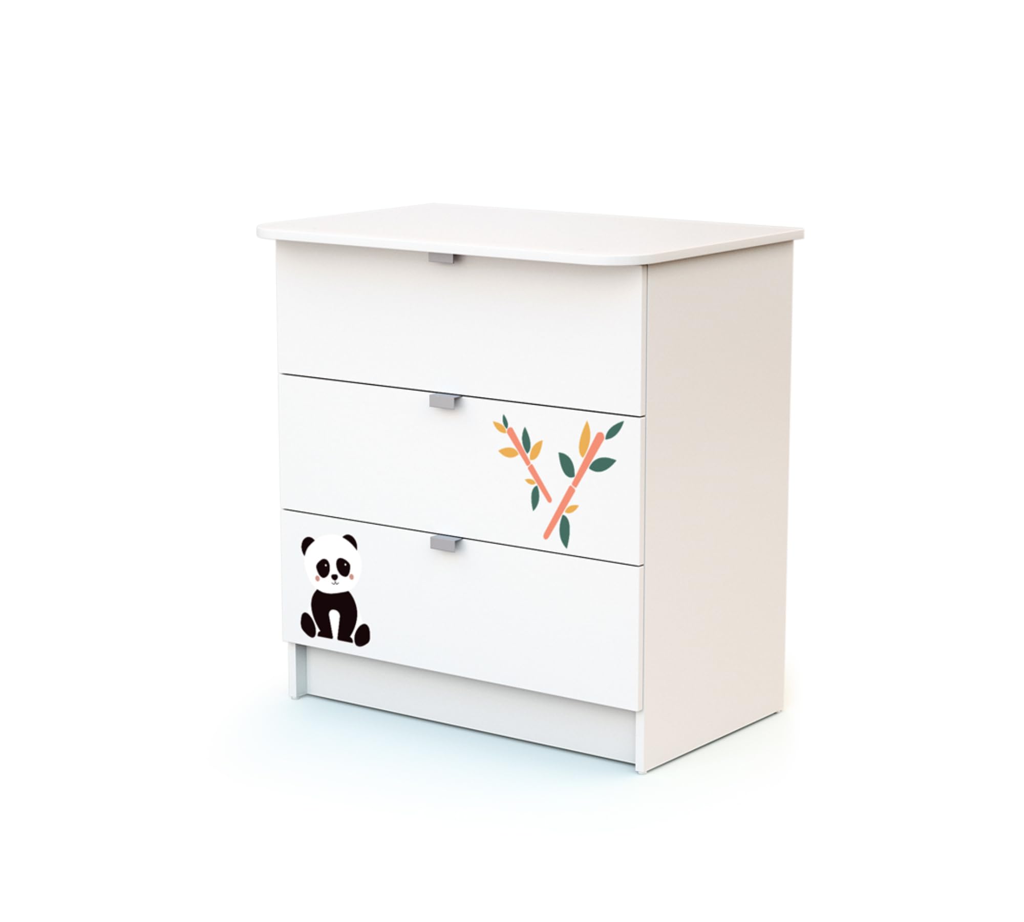WEBABY - Wickelkommode White Panda ALBA | 3 Schubladen | 79 x 65 x 92 cm | Abnehmbarer Wickeltisch inklusive
