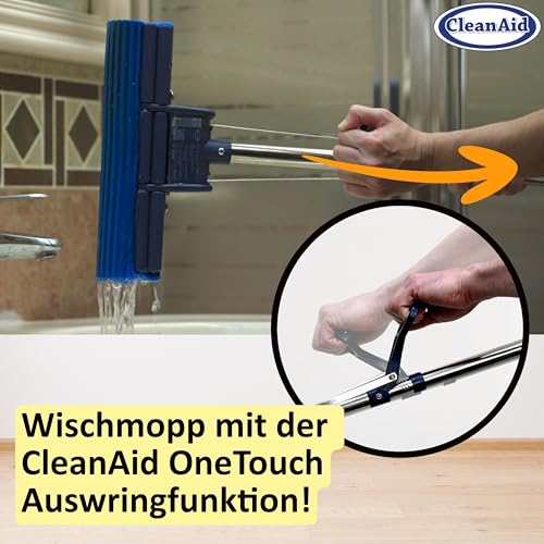 CleanAid OneTouch GO! Wischmopp aus Edelstahl – Segment-Stiel, PVA Schwammmopp, One-Touch...