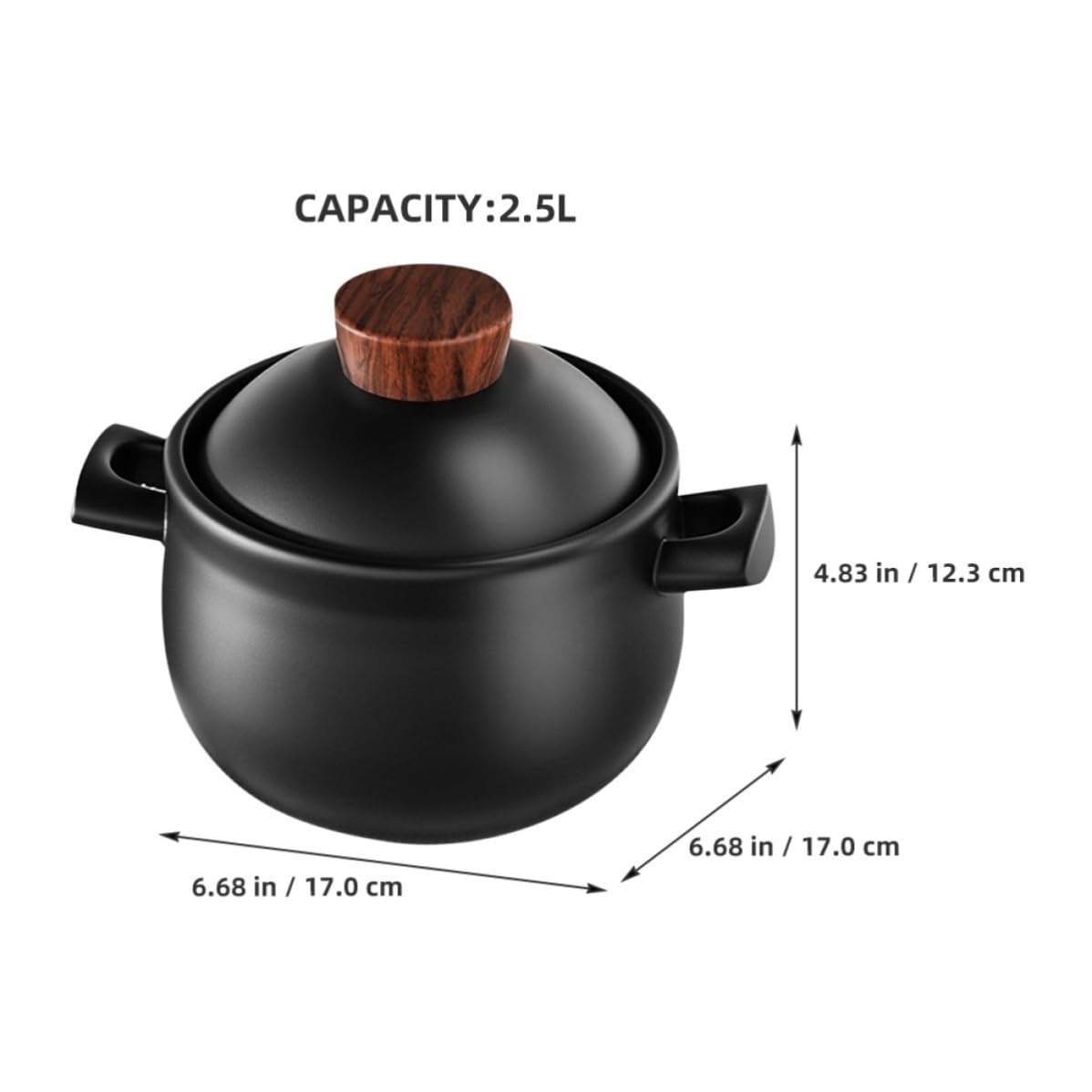 UKCOCO Großer Keramik Kochtopf 1,8l Schwarz mit Deckel Hitzebeständig und Leicht zu Reinigen für Gartenparty und Tägliches Kochen