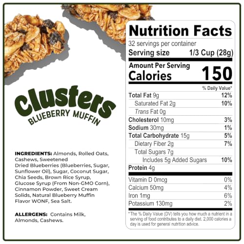 Image of Nature's Garden Blueberry Muffin Clusters, 32oz Pouch - Big Chunky Nut & Oat Bites with Cashews, Almonds, Chia & Real Blueberries - Gluten-Free and Kosher Snacks for Adults & Kids