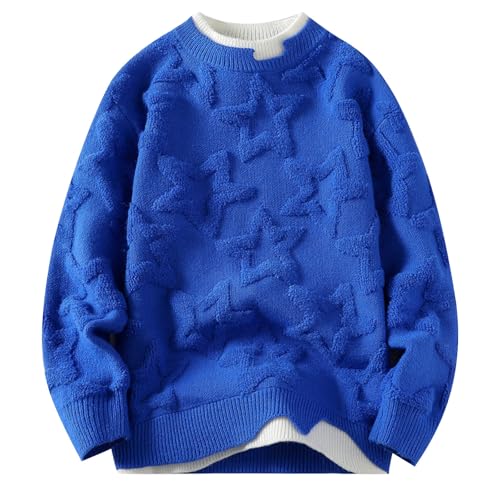 Cambkatl Men's Fashion 3D Star Pattern Sweaters, Pullover Loose Long Sleeve Casual Knitted Crewneck Sweater Tops