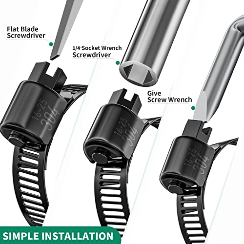 Ouru 72Pcs Black Hose Clamp Assortment Kit,Adjustable 1/4"-1"(6-25Mm) Small Hose Clamps Stainless Steel With Screwdriver,Metal Worm Gear Drive Hose Clamps For Automotive,Fuel Line,Radiator Clamps #TOP3