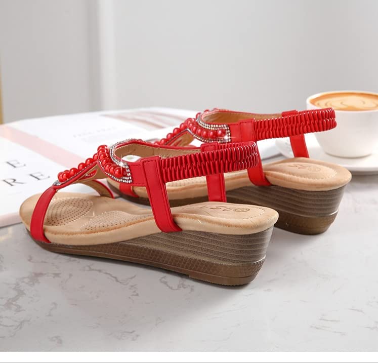 SUYGGCK Sandalo donna strass perline zeppa sandali