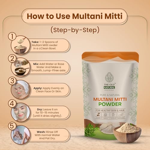 Image of The Old Natural Multani Mitti Powder 200g | 100% Pure & Natural Fuller's Earth | Deep Cleansing Face Pack for Skin & Hair Care | Controls Excess Oil, Removes Impurities & Enhances Natural Glow
