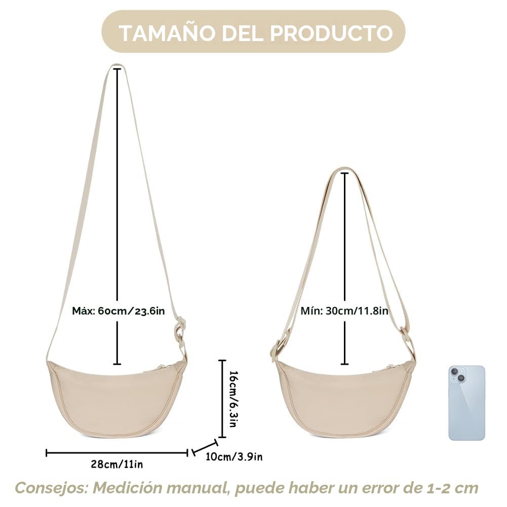 Aucuu Bolso Bandolera Para Mujer, Media Luna Impermeable Bolso Bandolera Nylon, Casual Ligero Bolsa Crossbody Mujer con correa de hombro ajustable, para Viaje, Compras, Escuela, Oficina