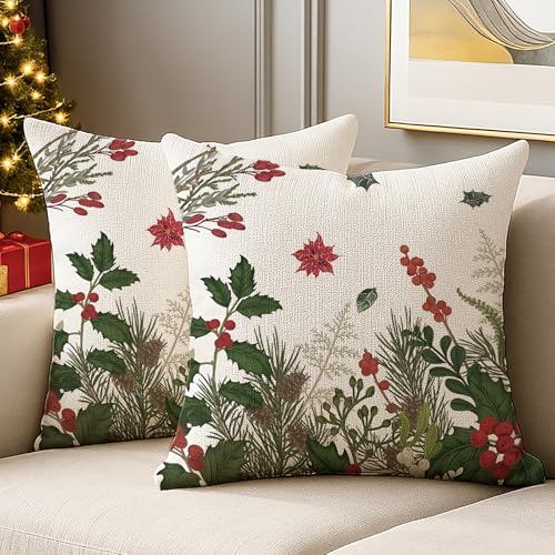 JANGYUHH Winter Grüne Blumen Weihnachten Kissenbezug 40x40 cm...