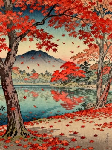 Kit point de croix paysage d'érables 40x50cm broderie perlée 3D