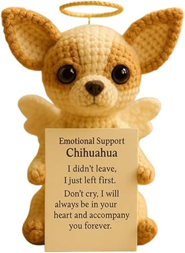 Shih Tzu Memorial Emotional Support Crochet, Positive Crochet Animals Puppy with Inspirational Card, Handmade Knitted Angel Dog Desk Keepsake, Emotion Puppy Gift for Pet Lovers (Chihuahua)