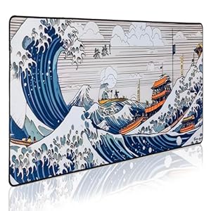 GUNMJO Ocean Wave Extended Gaming Mouse Pad, Ultra-Smooth Surface for Pixel-Precise Mouse Control, Durable Anti-Fray Stitching, Non-Slip Rubber Base, for Gamer, Office & Home, Light & Portable