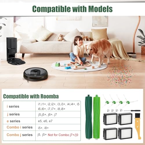 Image of Replacement Parts Compatible with iRobot Roomba i7 i7+ i2 i3 i3+ i4 i4+ i6 i6+ i8 i8+ /Plus j7 E5 E6 E7, 2 Rubber Brushes, 4 HEPA Filters, 4 Side Brushes, 1 Screwdriver, 1 Cleaning Brush,12 Pack