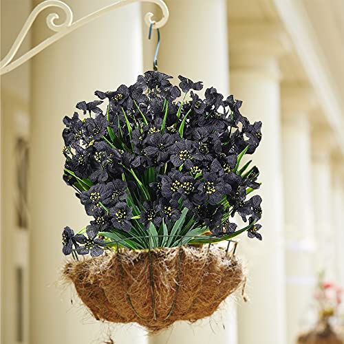 Aubeinson 20 Bundles Artificial Flowers Outdoor Uv Resistant Fake Flowers No Fade Faux Plastic Silk Flower For Outside Front Porch Planter Decoration (Black) #TOP5