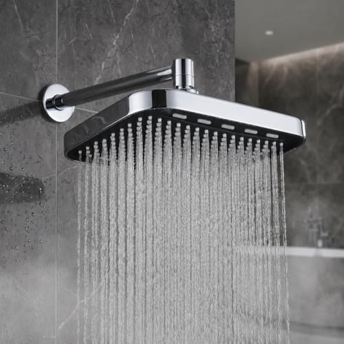 Image of Backline High Pressure Rainfall Rectangular Shower Head 35 cm x 21.5 cm | 360 Rotatable Rain Spray Overhead Shower | bathroom shower Without Arm for Wall & Ceiling Mounted Shower (Chrome Finish)