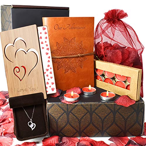Anniversary Gifts For Her- INCLUDES: Sterling Silver Necklace, Leather Journal, Rose Petals, Romantic Candles & Bamboo Love Card - Thumbnail 7