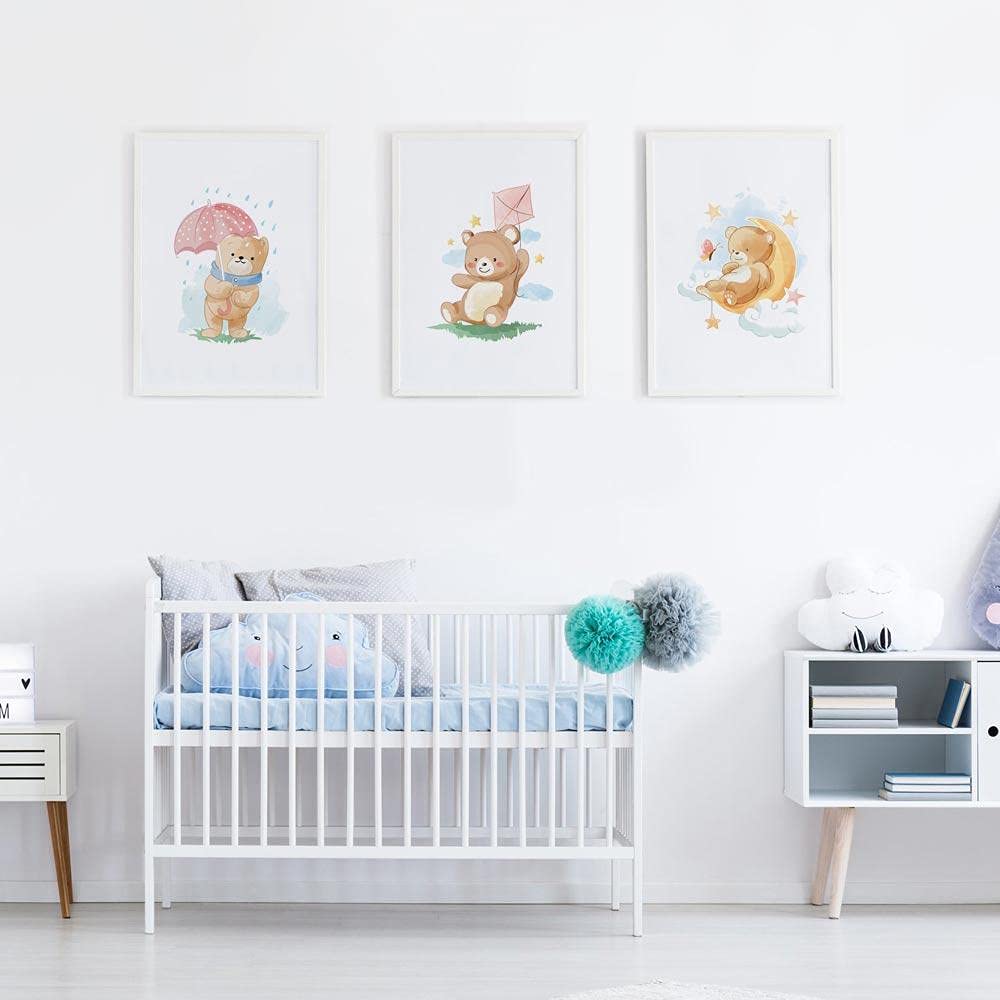 Poster avec cadre pour la chambre des enfants Teddy - Poster enfance pour décoration chambre d'enfant Motif animaux Kids - Impression Declea