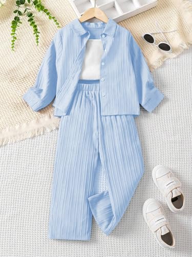 Image of Tagas Girls Casual Simple Style Polyester Solid Camisole Top, Long Sleeve Shirt And Straight Pants||3 Piece Set|| DRESS FOR GIRLS||(GCS-12)