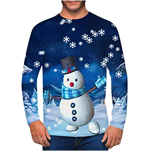 luoluoluo Mens Christmas Jumper Clearance Xmas Novelty Pullover Snowflakes Santa Claus Sweatshirt 3D Printed Snowman Christmas Tree Jumpers Long Sleeve Crew Neck Pullover Sweater Present for Him