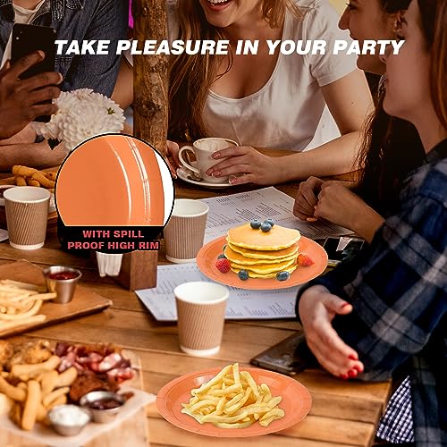 Image of Orange Disposable Paper Plates, 7 Inch Dessert Cake Plates, 50 Count Bulk | Sturdy and Durable Party Plates, for Birthday, Baby & Bridal Showers, Halloween, Christmas,BBQ, Weddings,for Cake & Snacks