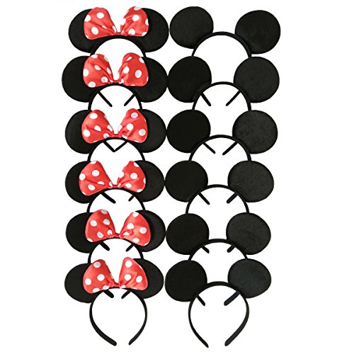 CHuangQi Mouse Ears Solid Black and Red Bow Headband for Boys and Girls Birthday Party Celebration or Event