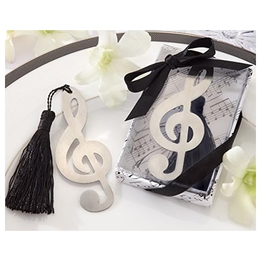 Lote de 20 Elegantes Puntos de Libro NOTA MUSICAL en caja de regalo + lazo - Marcapáginas, puntos libros detalles de bodas