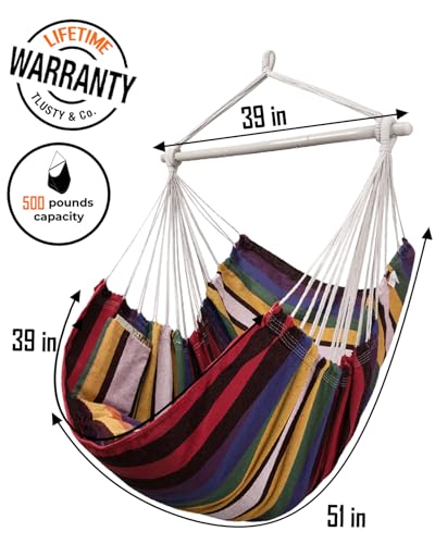 Image of Lulladle Hammock Chair Hanging Rope Swing for Bedrooms - Indoor and Outdoor Swing Chair - Max Weight 500 Lbs - Rainbow