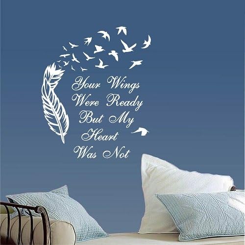 Miniatura 2 de Vinilo decorativo para pared, diseño único con texto en inglés Your Wings were Ready But My Heart was Not Quote Feathe Flying Birds Room removible y