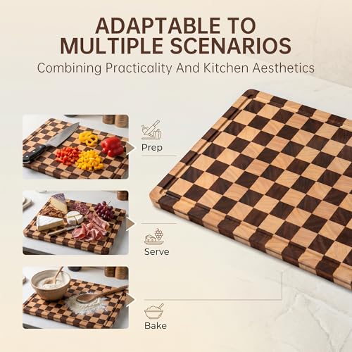 Tabla de cortar rectangular de madera con mango y ranura de jugos miniatura 5
