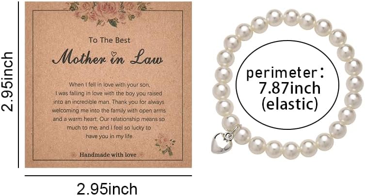 Mothers Day Gifts for Mother in Law Bracelet for Mother in Law Birthday Gifts for Mothers-in-law Thank You Gift Idea Pearl Beaded Bracelet with Heart Charm - Image 7