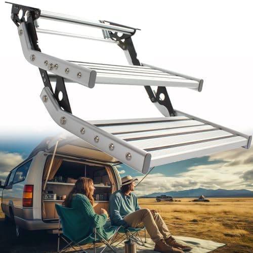 Electric Retractable RV Steps - Manual Foldable Step Stool - Heavy-Duty Aluminum Alloy, 150KG Capacity - Auto-Folding Camper & Truck Stairs for Easy Access
