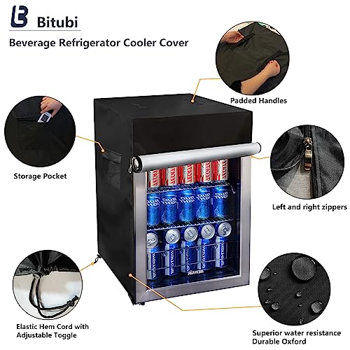 Image of Bitubi Upright Freezers Cover,Outdoor Beverage Refrigerator Cover,- Waterproof, Dustproof, Sun-Proof, 20 inch W x 20 inch D x 33 inch H. Suitable for most 3.2 Cu.ft Beer or Wine Mini Fridge (Black)