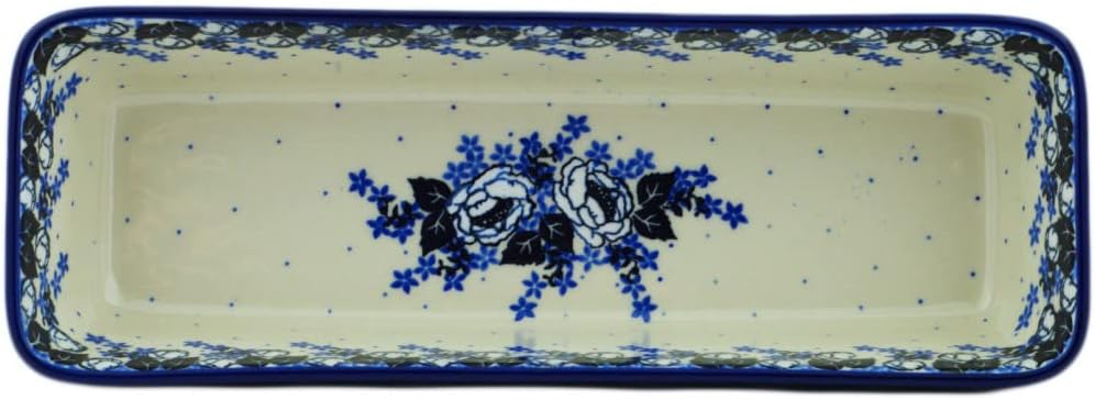 Polmedia Polish Pottery Rectangular Baker - Flowers At Dusk Pattern Handmade in Boleslawiec Poland by Ceramika Artystyczna + Certificate of Authenticity