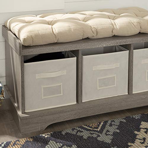 image for Walker Edison Modern Farmhouse Entryway Shoe Storage Bench Totes Uphol