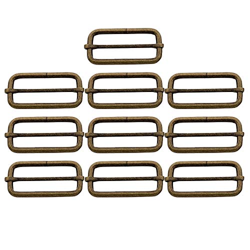 Bikicoco Metal Slide Adjuster Buckle Tri-Glides With Movable Center Bar, For Straps, 2 X 0.8 Inch, Bronze, Pack Of 10 #TOP16
