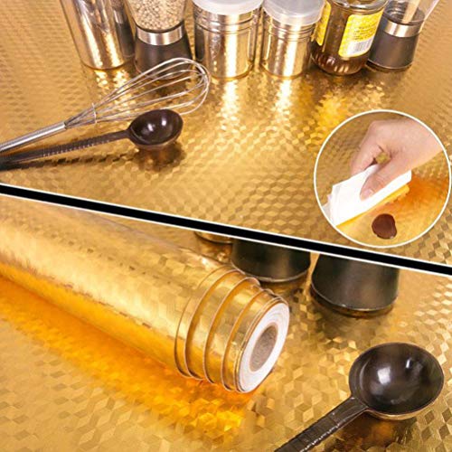 Image of Golden FOIL Backsplash Wallpaper Stickers Self Adhesive Golden Aluminum Foil Stickers Oil Proof Waterproof Stove Sticker - 200 * 60CM - 12 SQFT Approx
