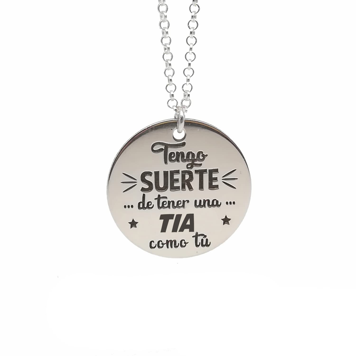 Colgante Medalla personalizable para MADRE. PADRE. ABUELA. AMIGA. Fabricada en Plata de Ley 925/1000. Regalo Día de la Madre - Cumpleaños - Boda. Regalo Personalizado.