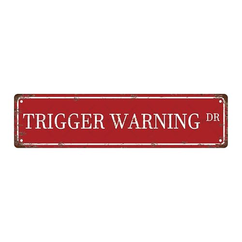 TRIGGER WARNING DR BOOKSHELF Vintage Metal Tin Street Sign Bar