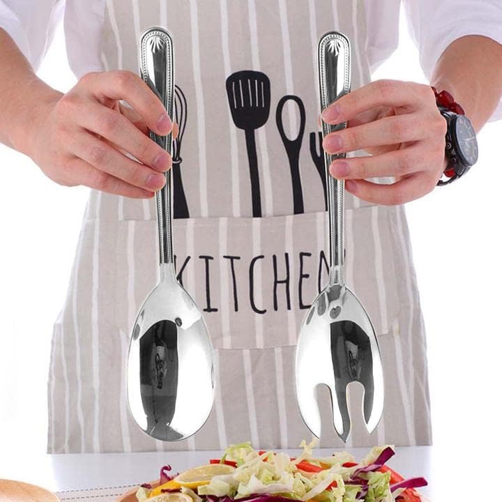 Miniatura 3 de Servidores grandes de ensalada de 12 "Set de cuchara de servir Spork 1810 Acero inoxidable - Plata