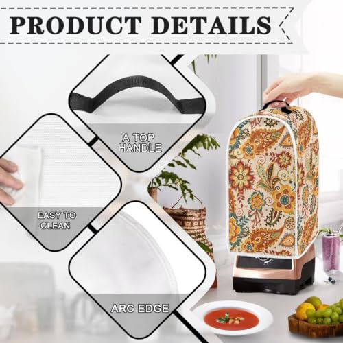 Image of Boho Thankgiving Floral Blender Dust Covers for Kitchen Counter Fingerprint Small Appliance Protector Machine Washable Blender Cover for Home Kitchen Holiday Decor Gifts