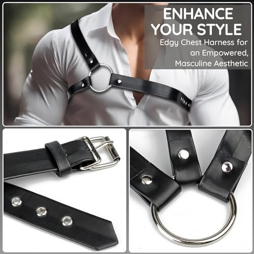Men's Shoulder Harness Belt, Adjustable Body Chest Harness for Men, PU Leather Male Punk Chest Belt Muscle Show Fashion Costumes for Cosplay Party4