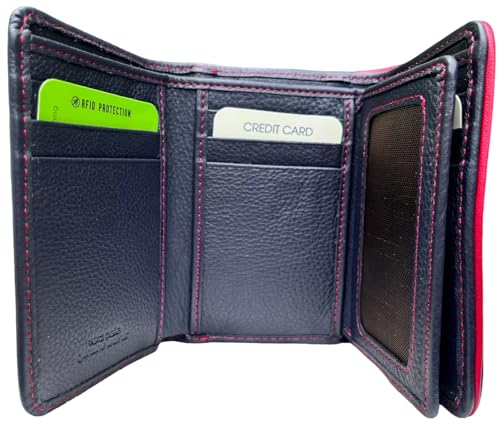 Gianni Conti Women’s Leather Trifold Purse Wallet – RFID Protected with 9 Card Slots, ID Window, Note Compartment & Zipped Coin Pocket – Made in Italy – Gift Boxed (Navy & Red) - Image 5