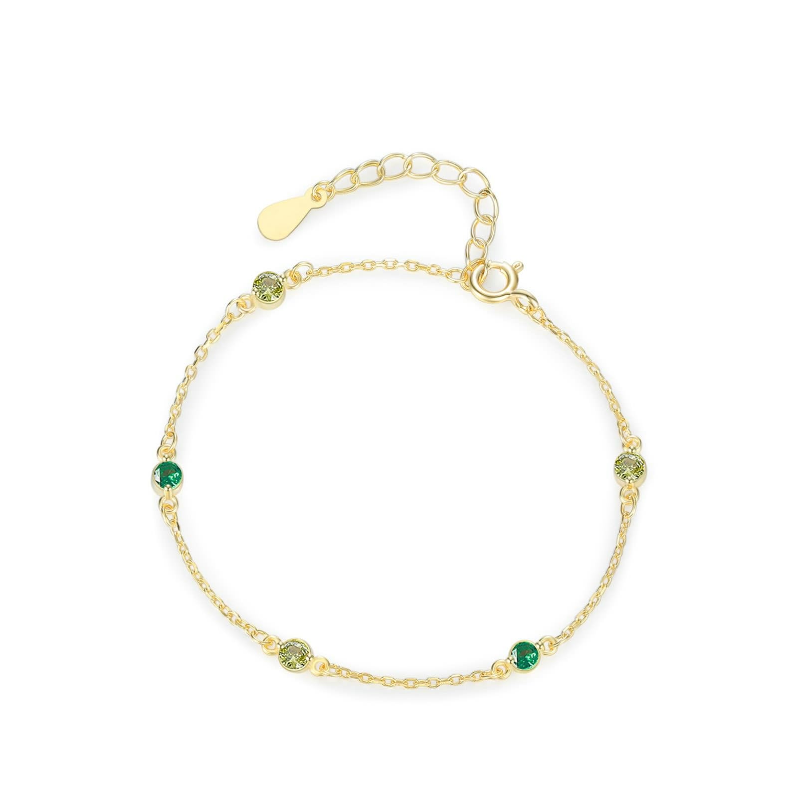 KnSam Pulsera de oro auténtico de 9 K/14 K/18 K, para mujer, con peridoto verde, brazalete Au 375/585/750 oro amarillo