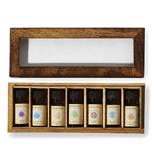 Chakra & Luck Fragrance Oil - Set Of 7 Chakras From Crown To Root - (7 X 10Ml) Variety Gift Pack With Wood Box #TOP4