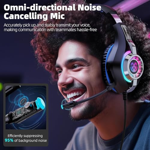 Tatybo Gaming Headset for PC, Ps5, Ps4, Switch, Mobile, Xbox Headset with Deep Bass Stereo Sound, Over Ear Gaming Headphones with Noise Canceling Mic, RGB, Ps5 Headset for Nintendo, Xbox - Image 5
