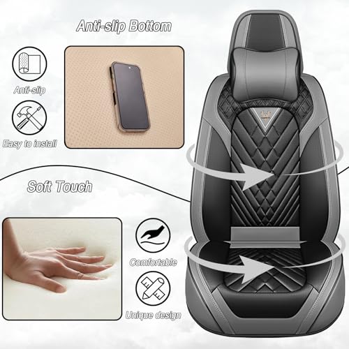 Image of Car Seat Covers for Chevrolet Equinox 2005-2026, Premium Nappa Leather Waterproof & Anti-Slip, Full Coverage Customized fit Chevrolet Equinox Seat Covers Front Set (2 Seats Luxury,Gray-Black)