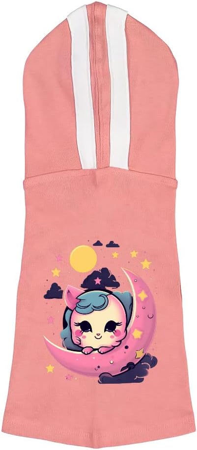 Kawaii Unicorn Dog Shirt with Hoodie - Moon Dog Hoodie - Cartoon Dog Clothing - Pink White, XL