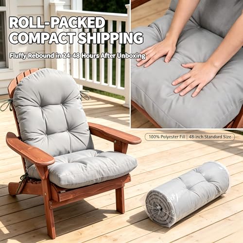 Image of QILLOWAY Outdoor High Back Chair Cushion for Adirondack, All Weather Rocking Chair Cushions Thick Padded Replacement for Patio Furniture Set of 4,Gray,White